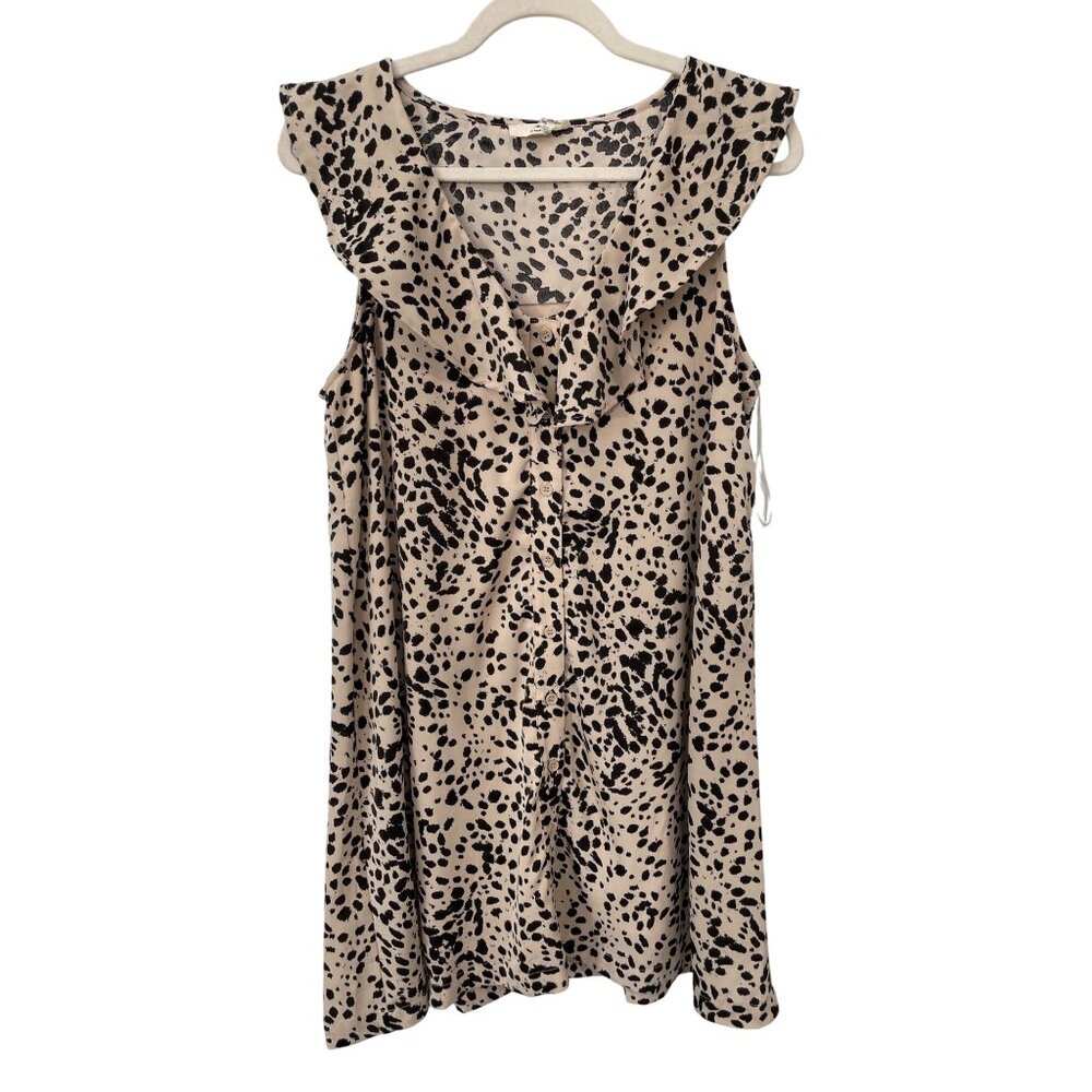 Entro Button Front Shirt Dress Size Small Sleeveless Leopard Animal Print NEW